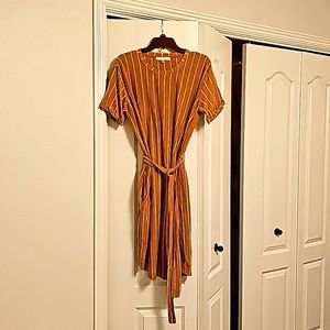 DownEast Yellow Striped T Shirt Dress w Pockets Large